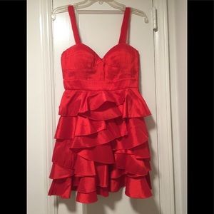 Red cocktail dress with ruffled skirt